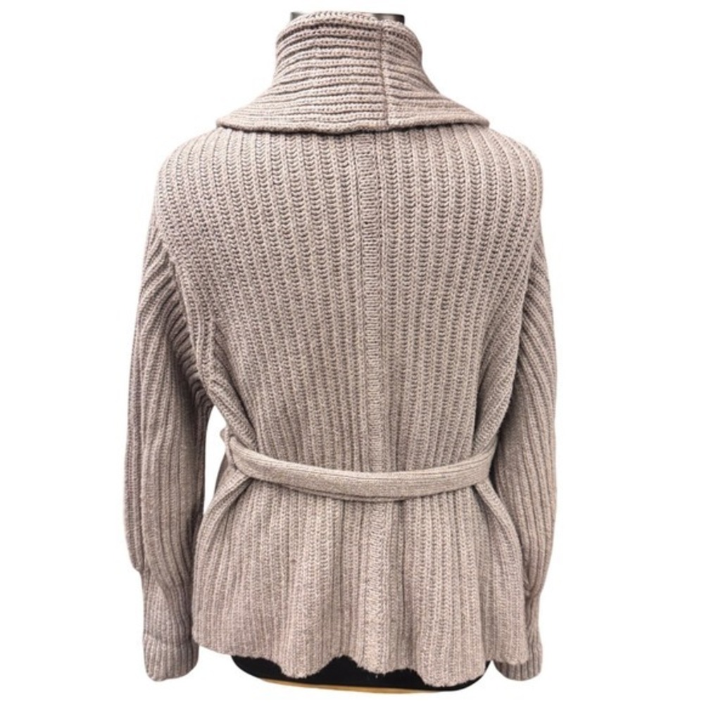 MM LaFleur New York Shawl Collar Ribbed Knit‎ Belted Cardigan Sweater M/L Taupe - Picture 5 of 10